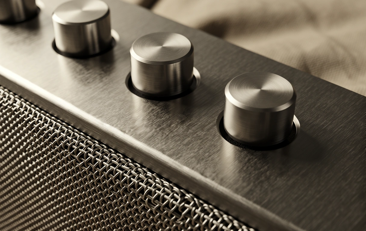 Brushed metal audio equipment